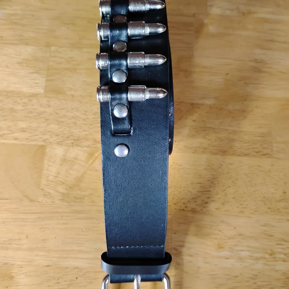 Black Studded Leather Belt with Silver Rivet Detail
